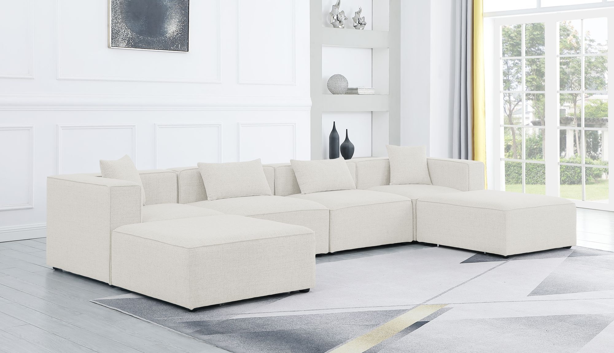 Cube 144" 6-Piece Linen Fabric Modular U-Shape Sectional