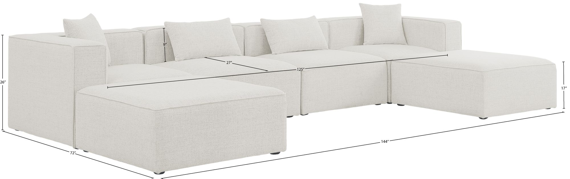 Cube 144" 6-Piece Linen Fabric Modular U-Shape Sectional