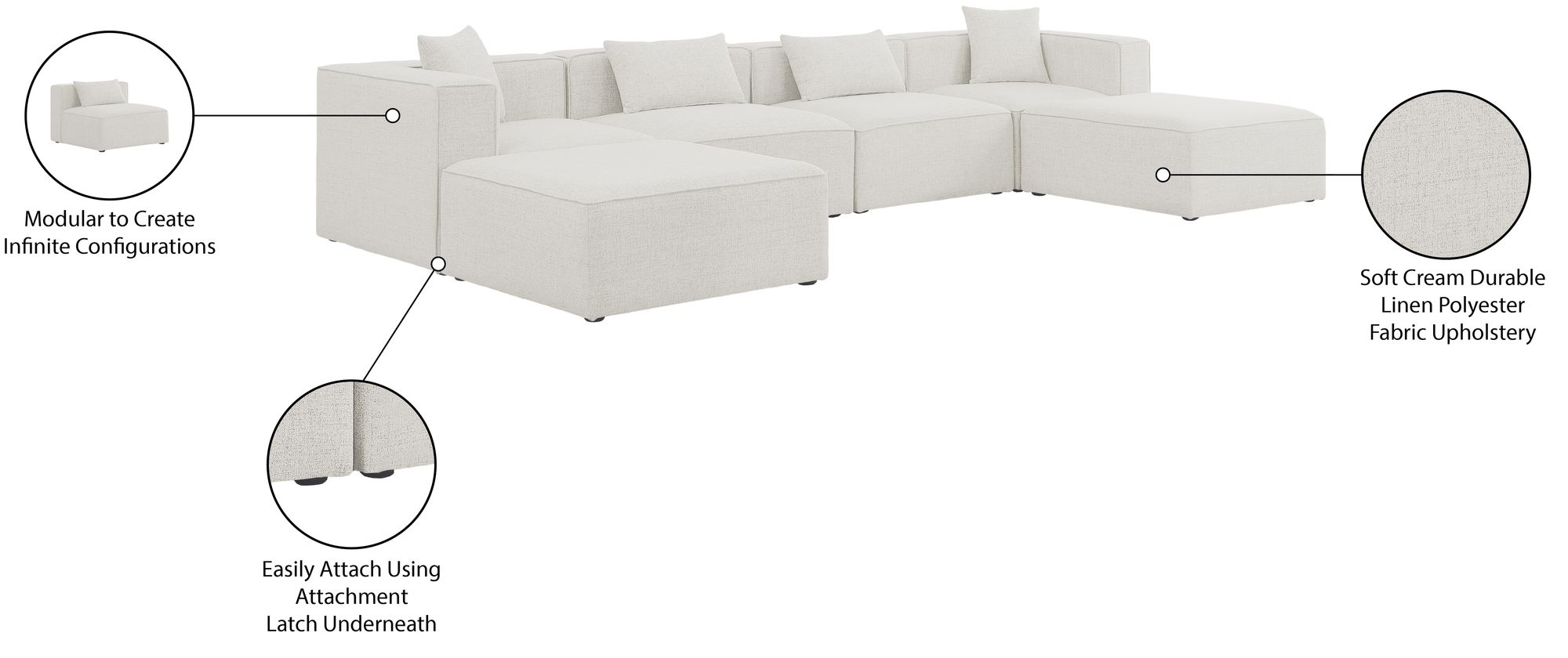 Cube 144" 6-Piece Linen Fabric Modular U-Shape Sectional