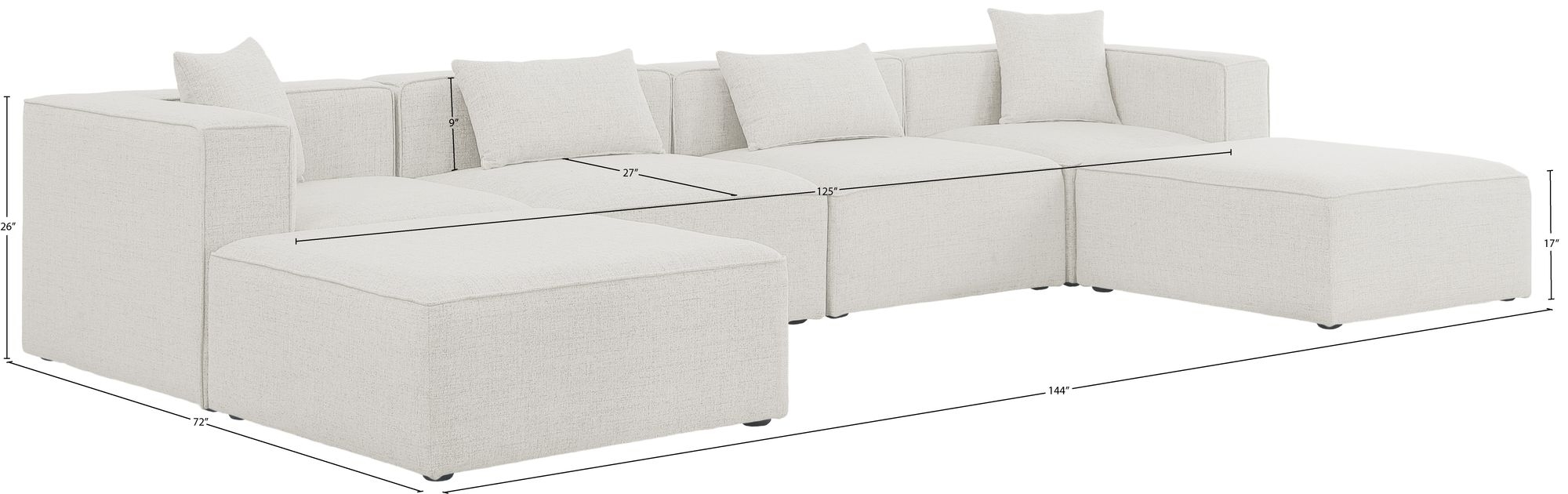Cube 144" 6-Piece Linen Fabric Modular U-Shape Sectional