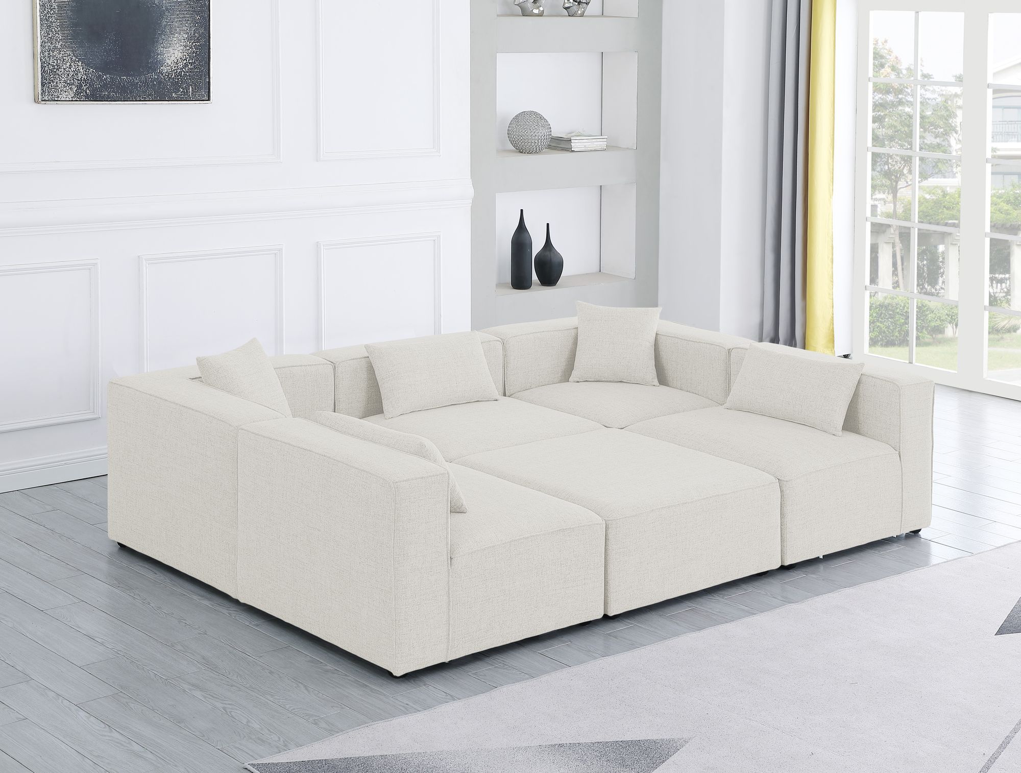 Cube 108" 6-Piece Linen Fabric Sectional Cream Sofa