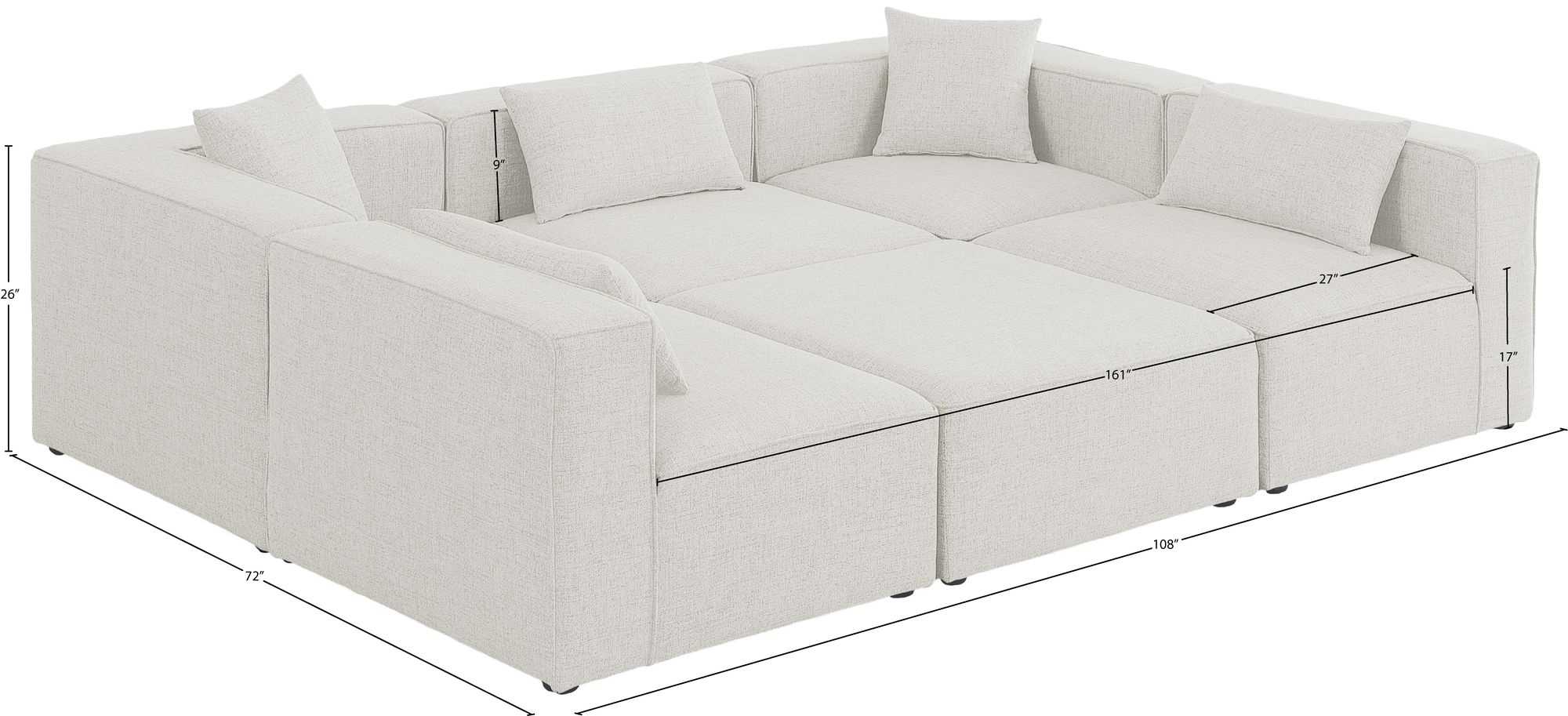 Cube 108" 6-Piece Linen Fabric Modular Sectional