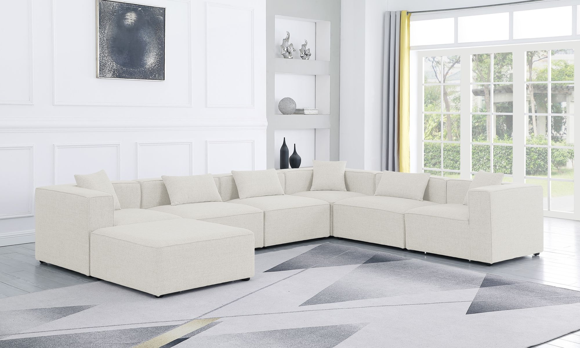 Cube 144" 7-Piece Linen Fabric Modular Sectional