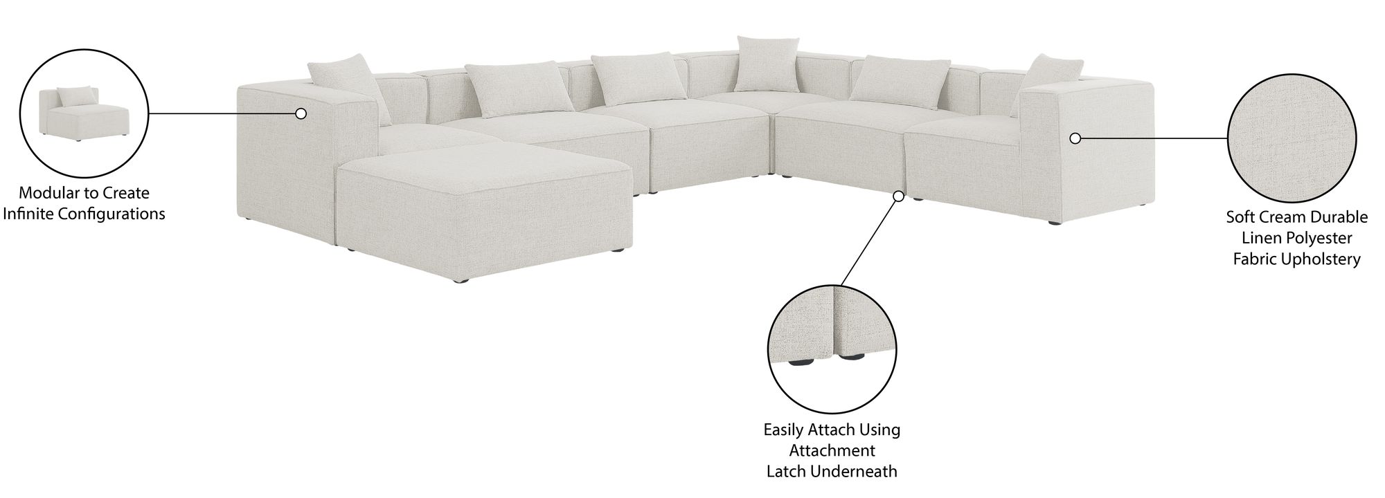 Cube 144" 7-Piece Linen Fabric Modular Sectional