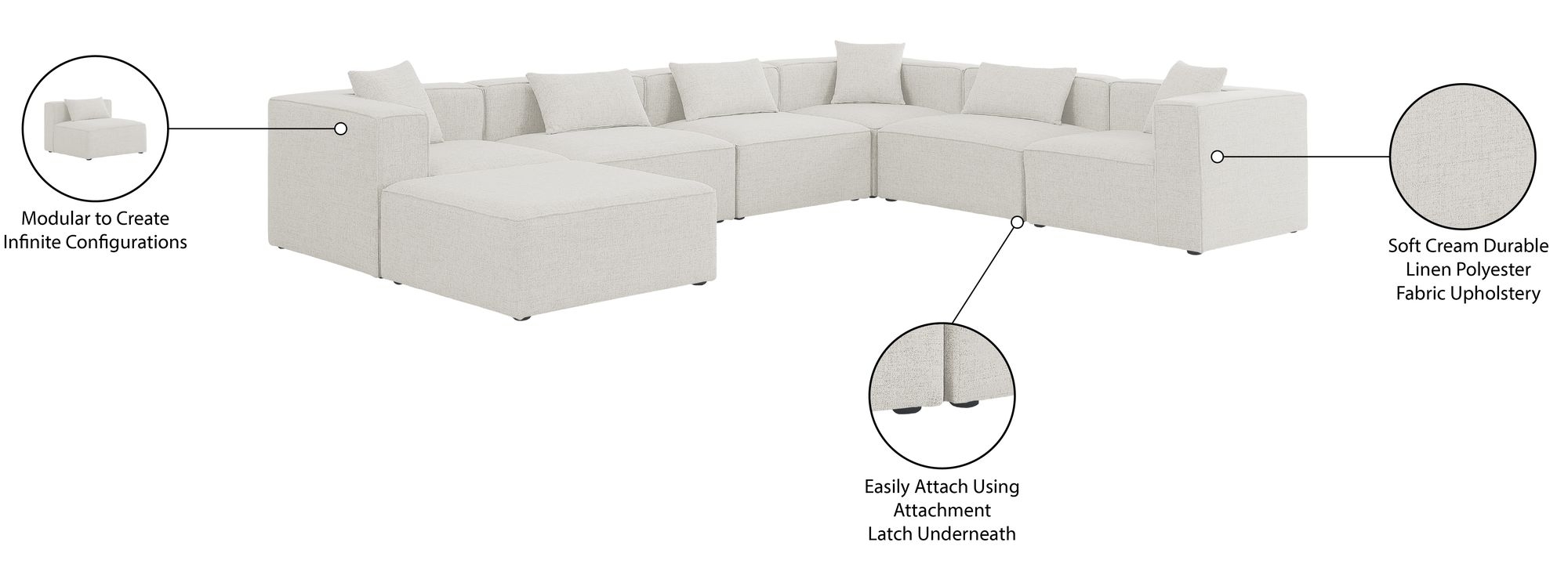 Cube 144" 7-Piece Linen Fabric Modular Sectional