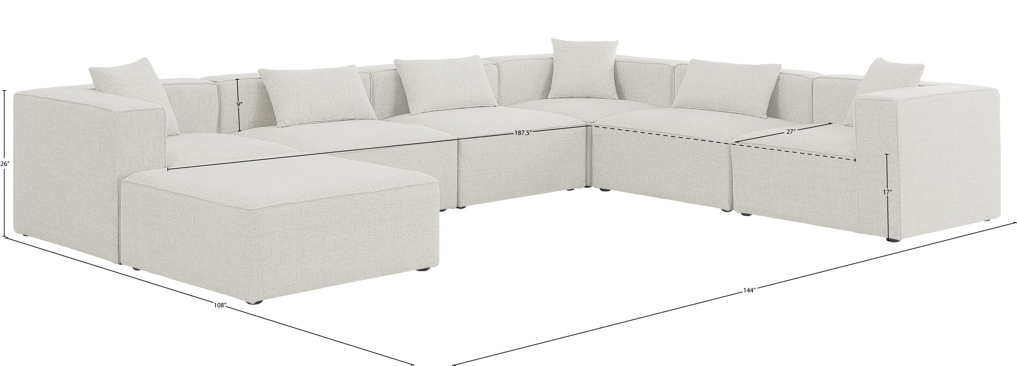 Cube 144" 7-Piece Linen Fabric Modular Sectional