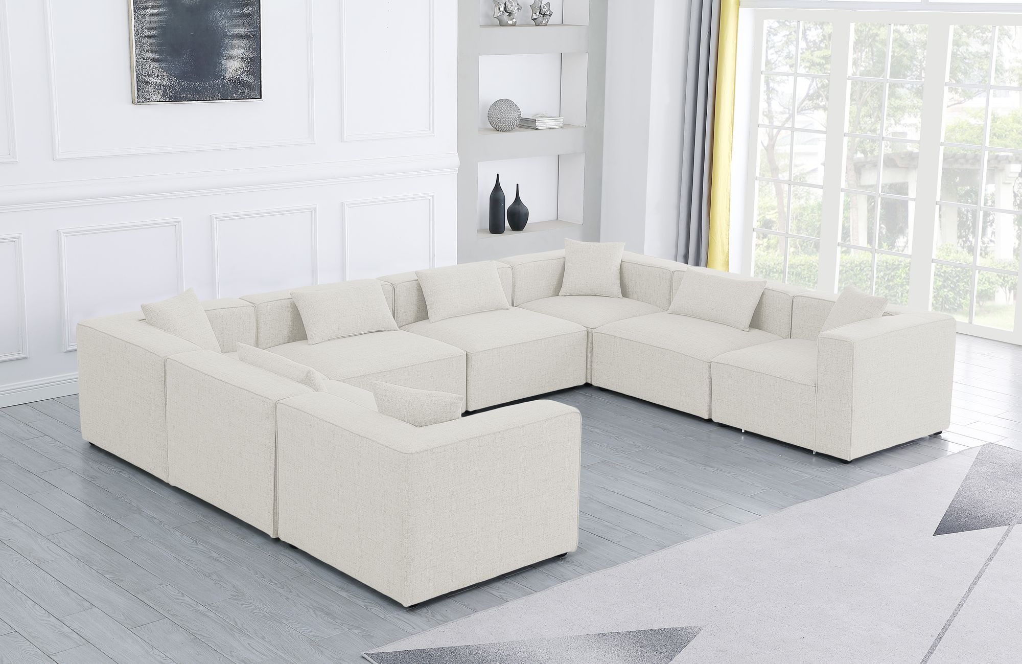 Cube 144" 8-Piece Linen Fabric Modular Sectional