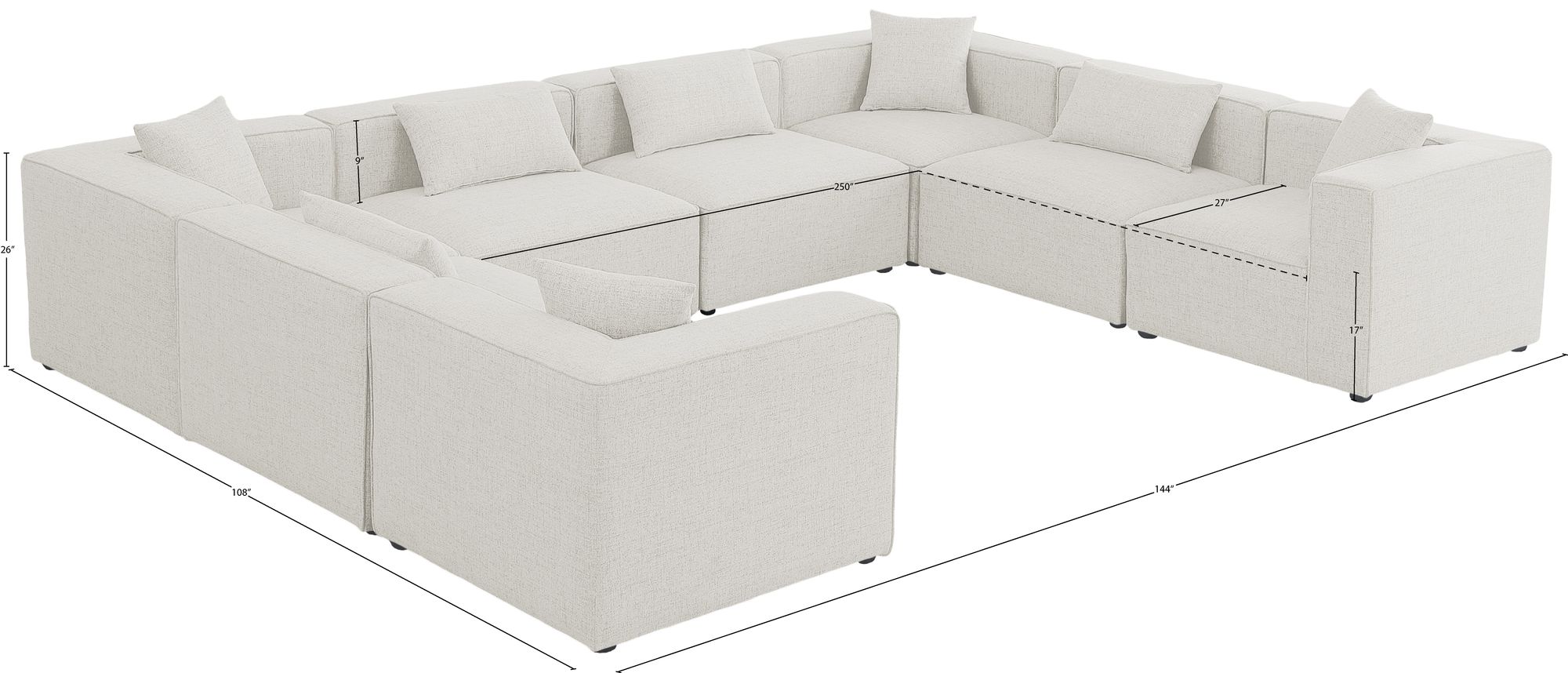 Cube 144" 8-Piece Linen Fabric Modular Sectional