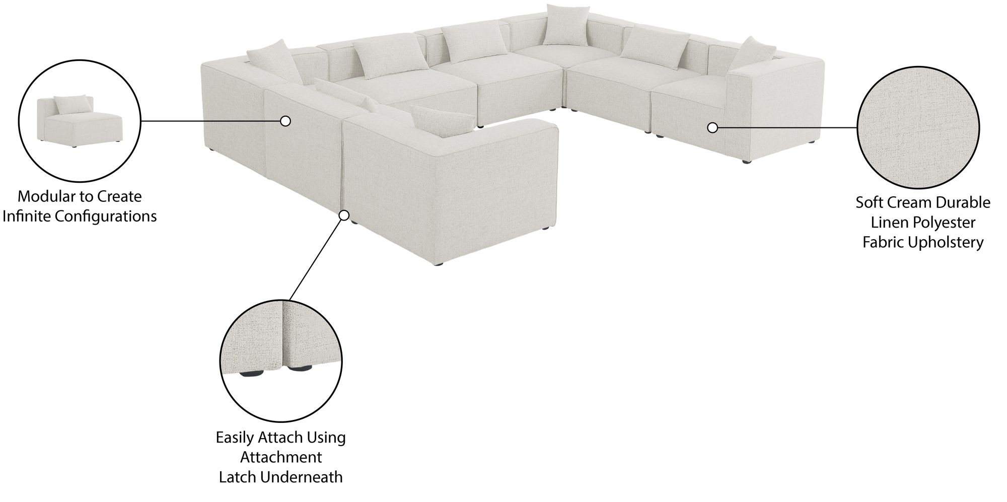 Cube 144" 8-Piece Linen Fabric Modular Sectional