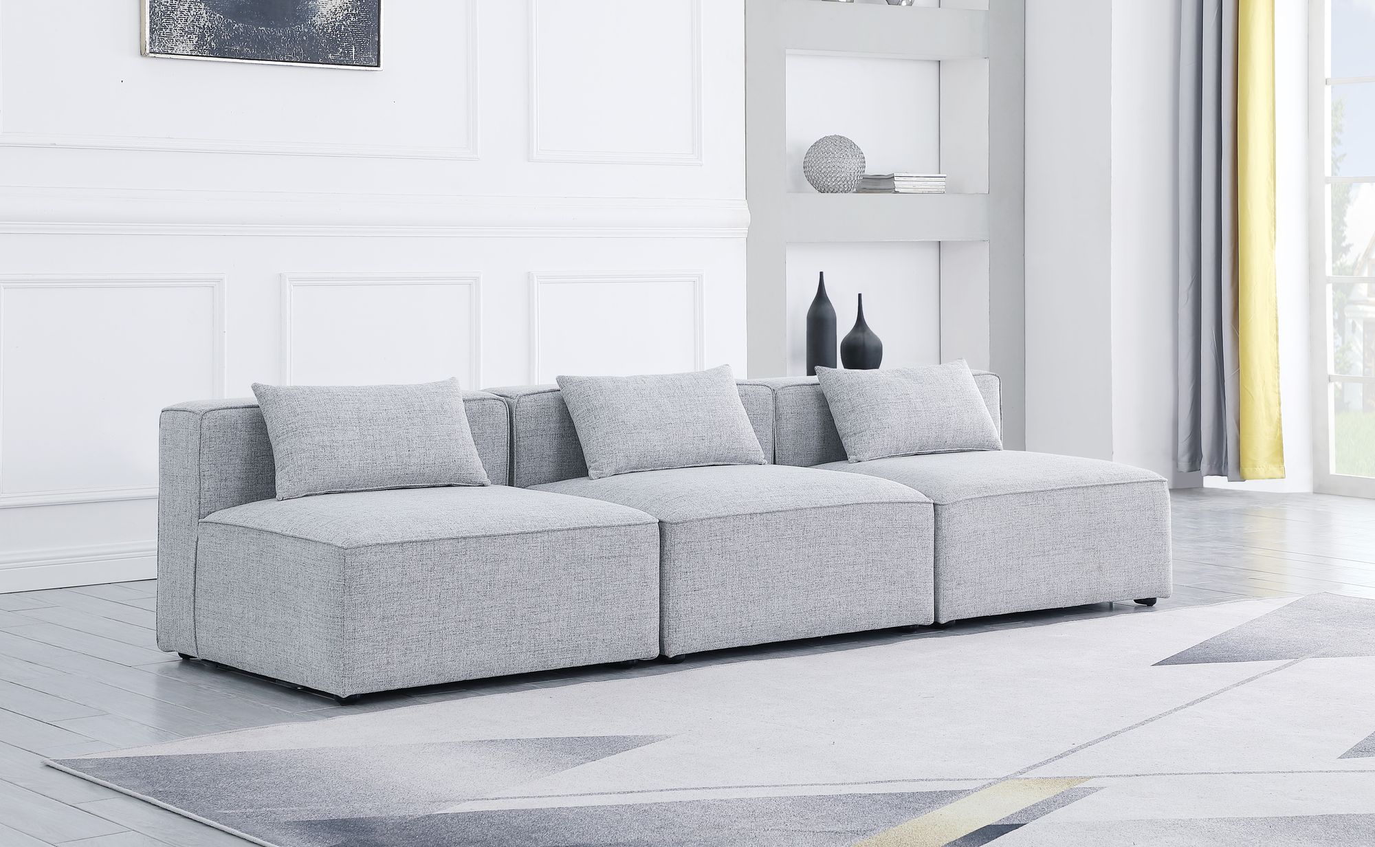 Cube 108" Linen Fabric Modular Armless Sofa