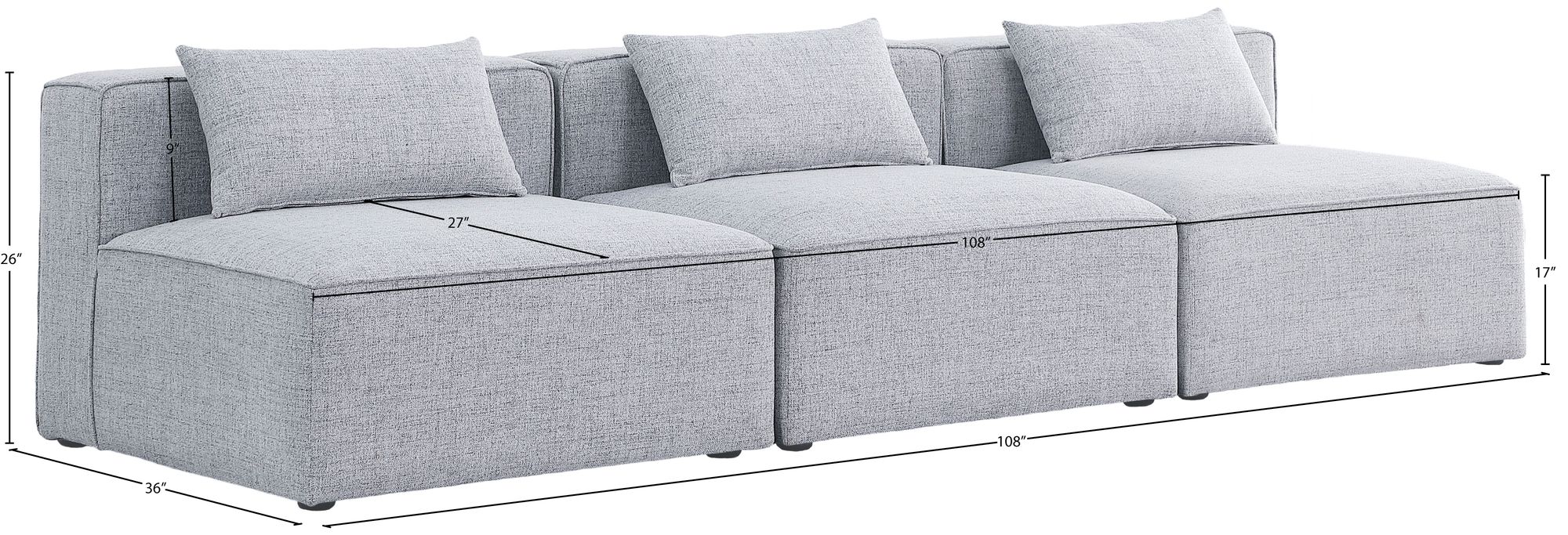 Cube 108" Linen Fabric Modular Armless Sofa