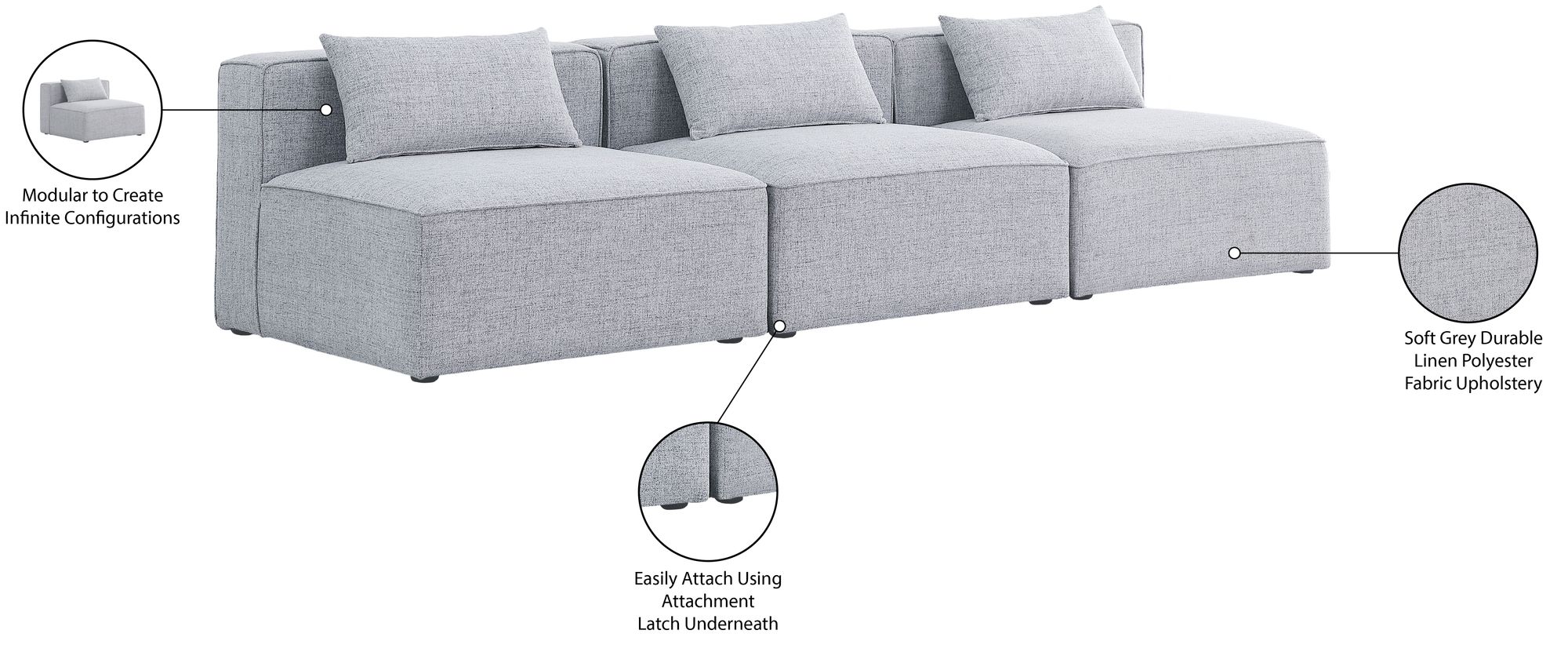 Cube 108" Linen Fabric Modular Armless Sofa