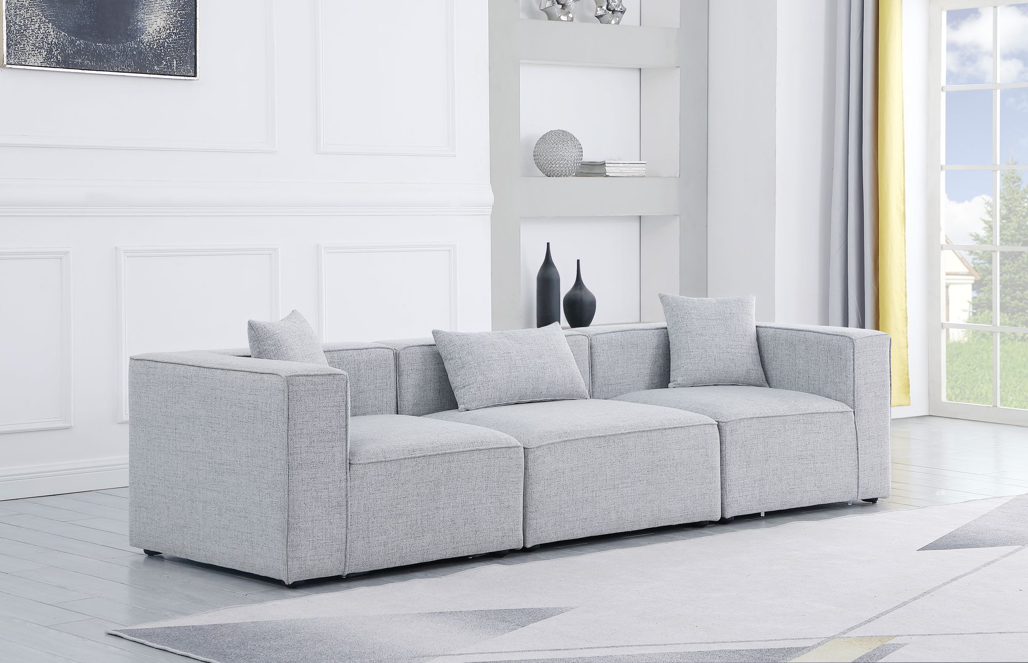Cube 108" Linen Fabric Modular Sofa