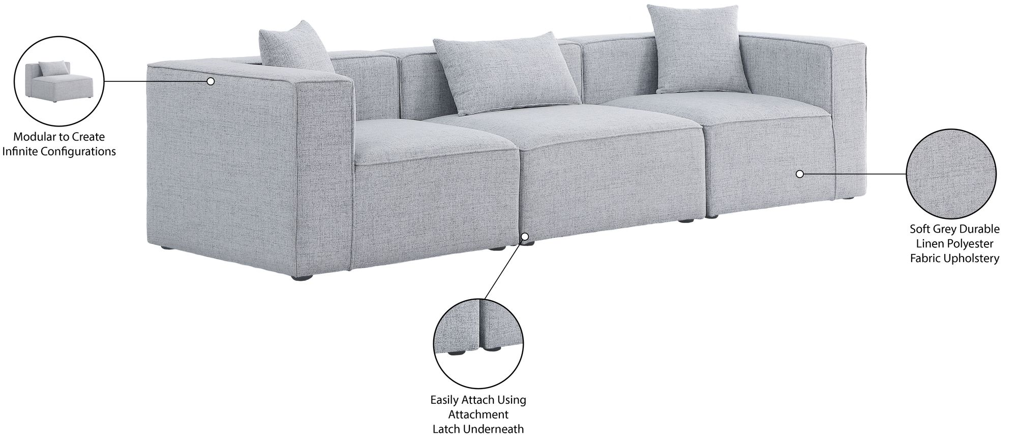 Cube 108" Linen Fabric Modular Sofa