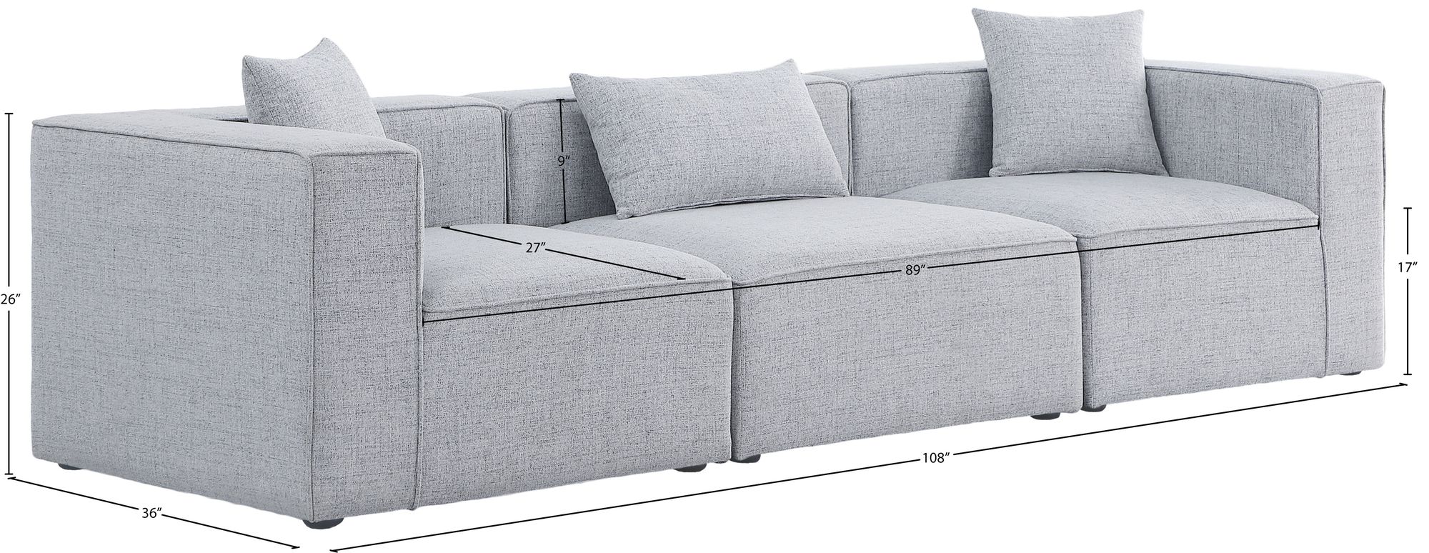 Cube 108" Linen Fabric Modular Sofa