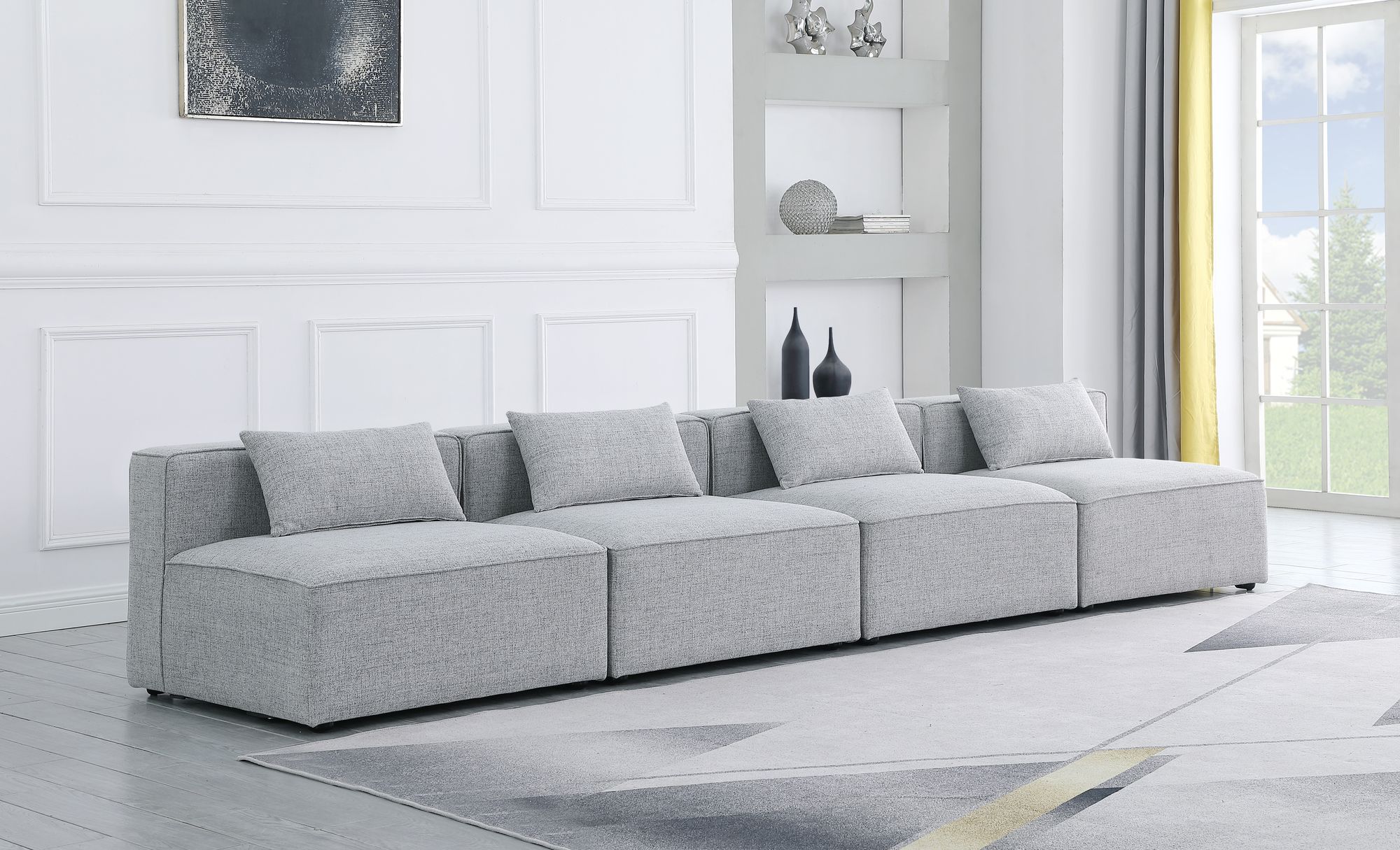 Cube 144" Linen Fabric Modular Armless Sofa