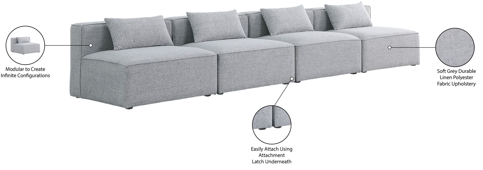 Cube 144" Linen Fabric Modular Armless Sofa