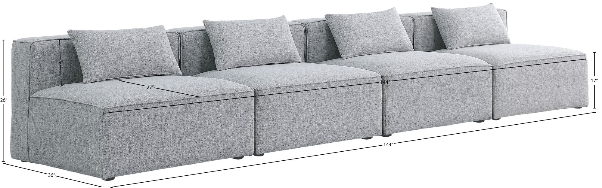Cube 144" Linen Fabric Modular Armless Sofa