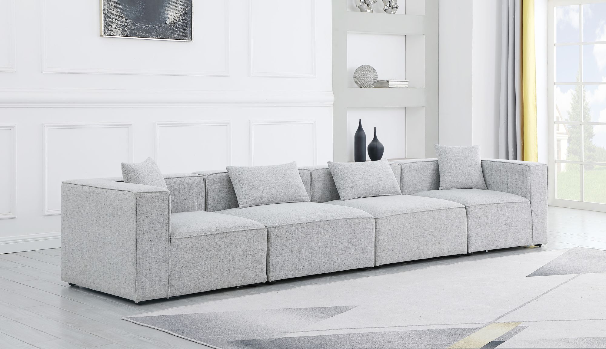 Cube 144" Linen Fabric Modular Sofa