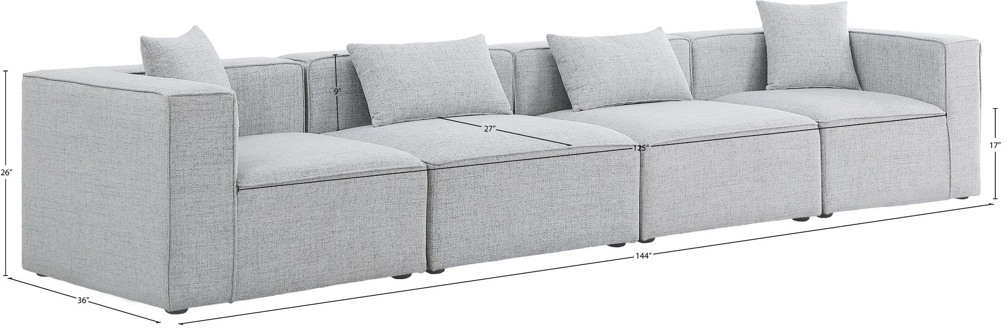 Cube 144" Linen Fabric Modular Sofa