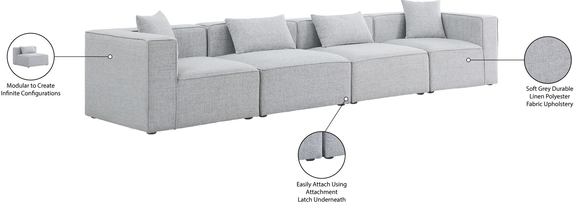 Cube 144" Linen Fabric Modular Sofa