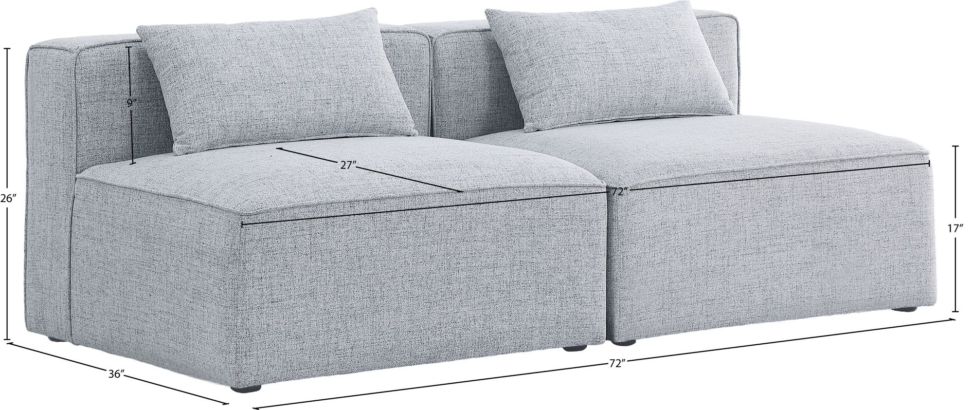 Cube 72" Linen Fabric Modular Armless Sofa