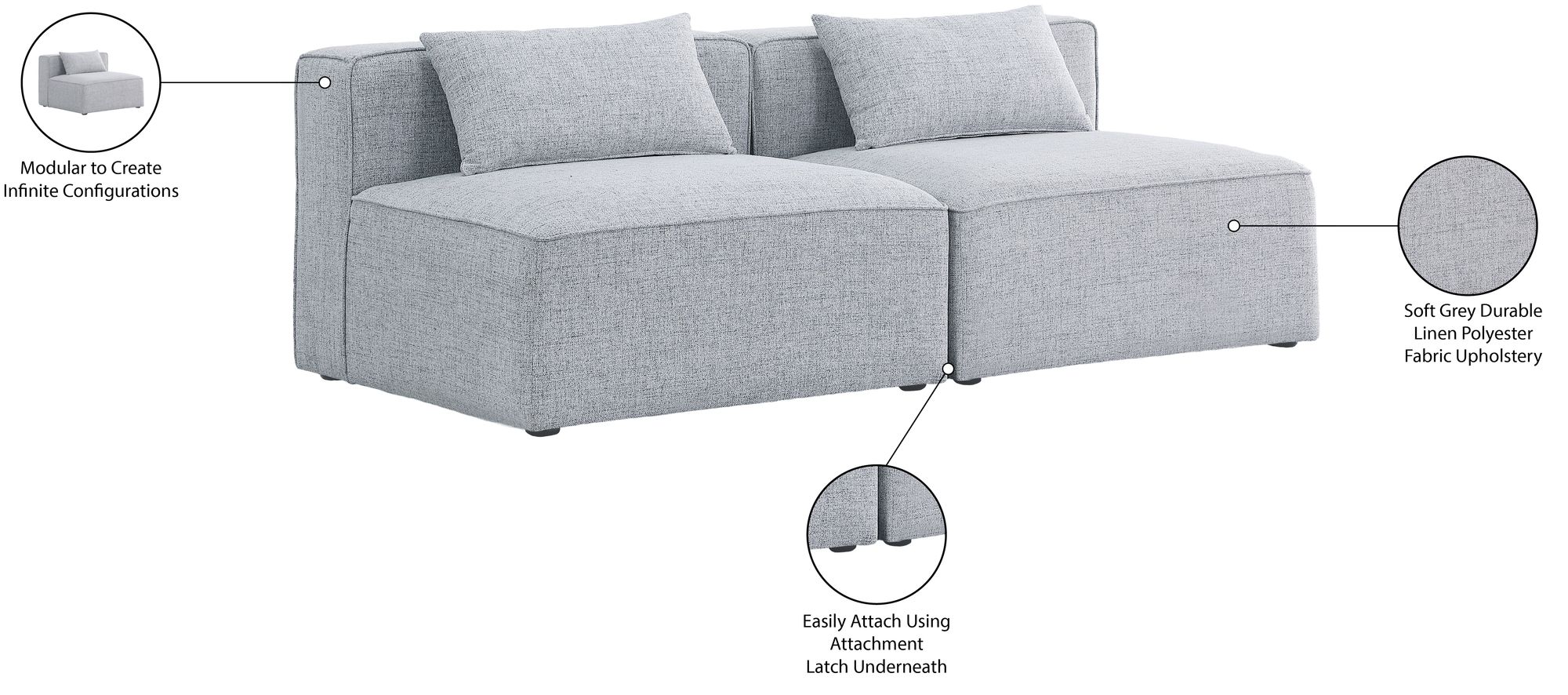 Cube 72" Linen Fabric Modular Armless Sofa