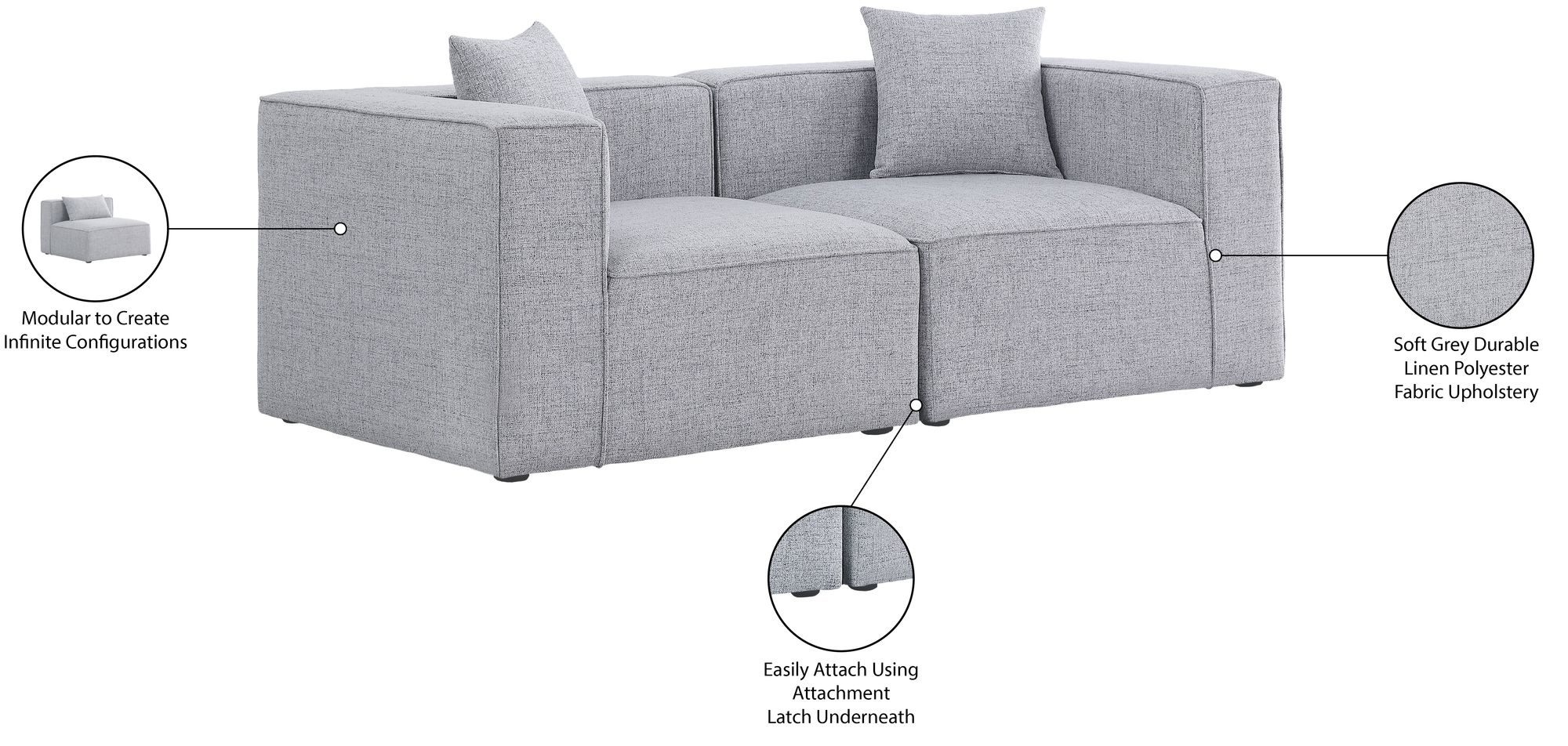 Cube 72" Linen Fabric Modular Sofa