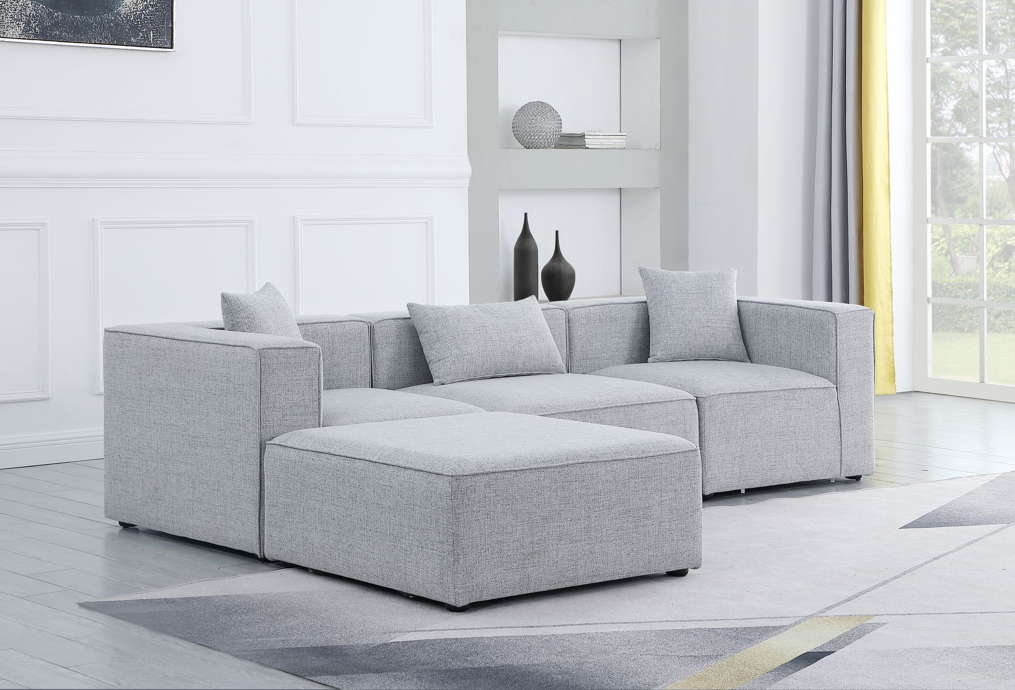 Cube 108" 4-Piece Linen Fabric Modular Sectional
