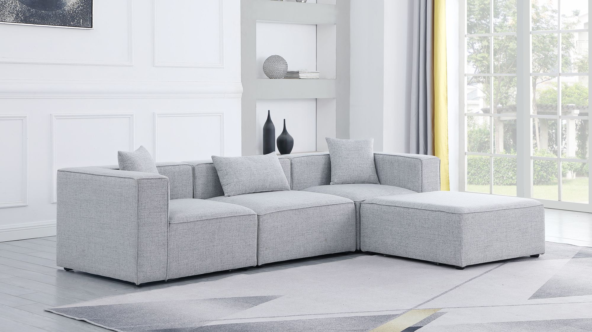 Cube 108" 4-Piece Linen Fabric Modular Sectional