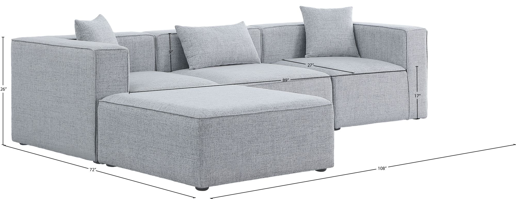 Cube 108" 4-Piece Linen Fabric Modular Sectional