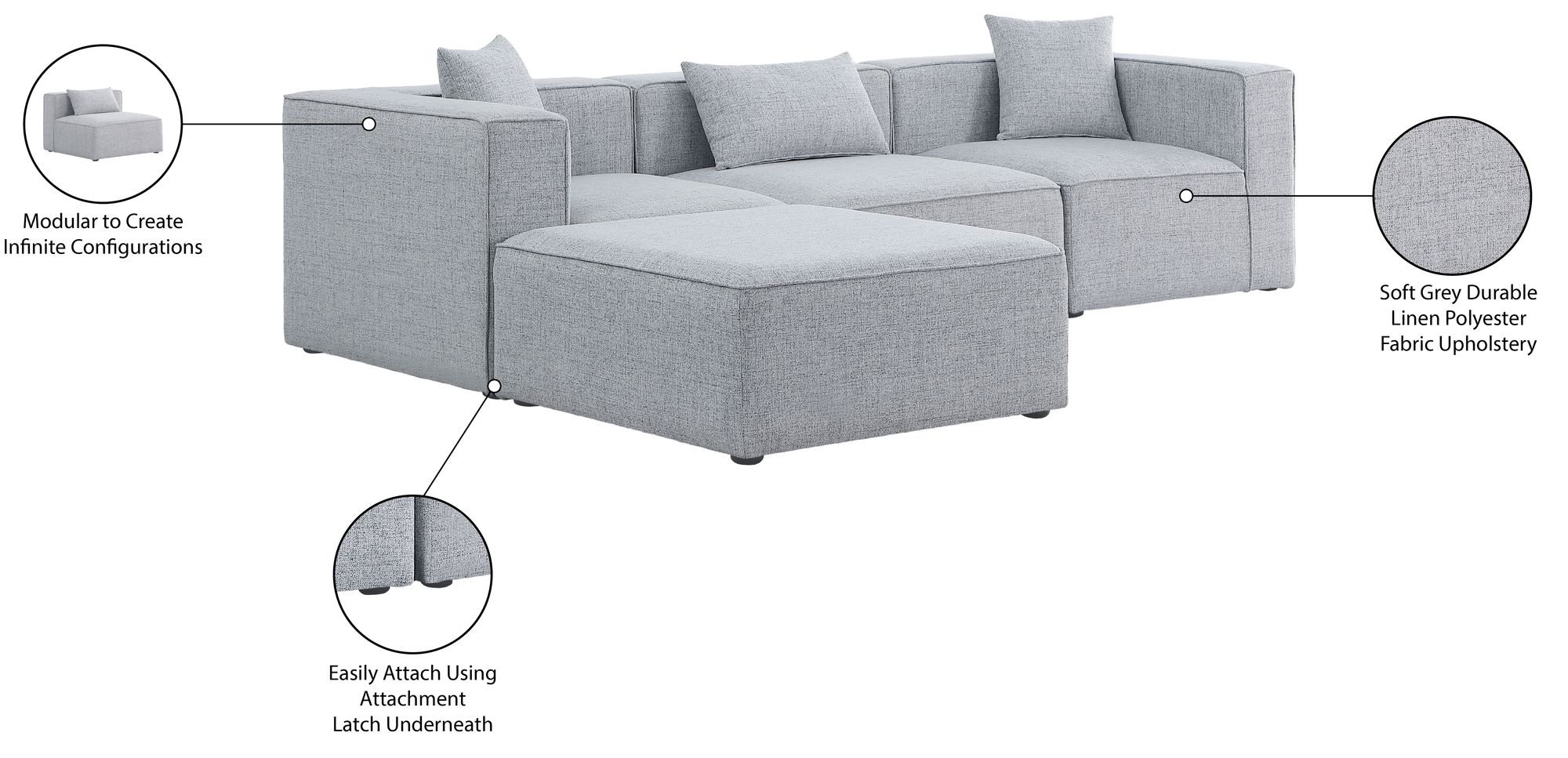 Cube 108" 4-Piece Linen Fabric Modular Sectional