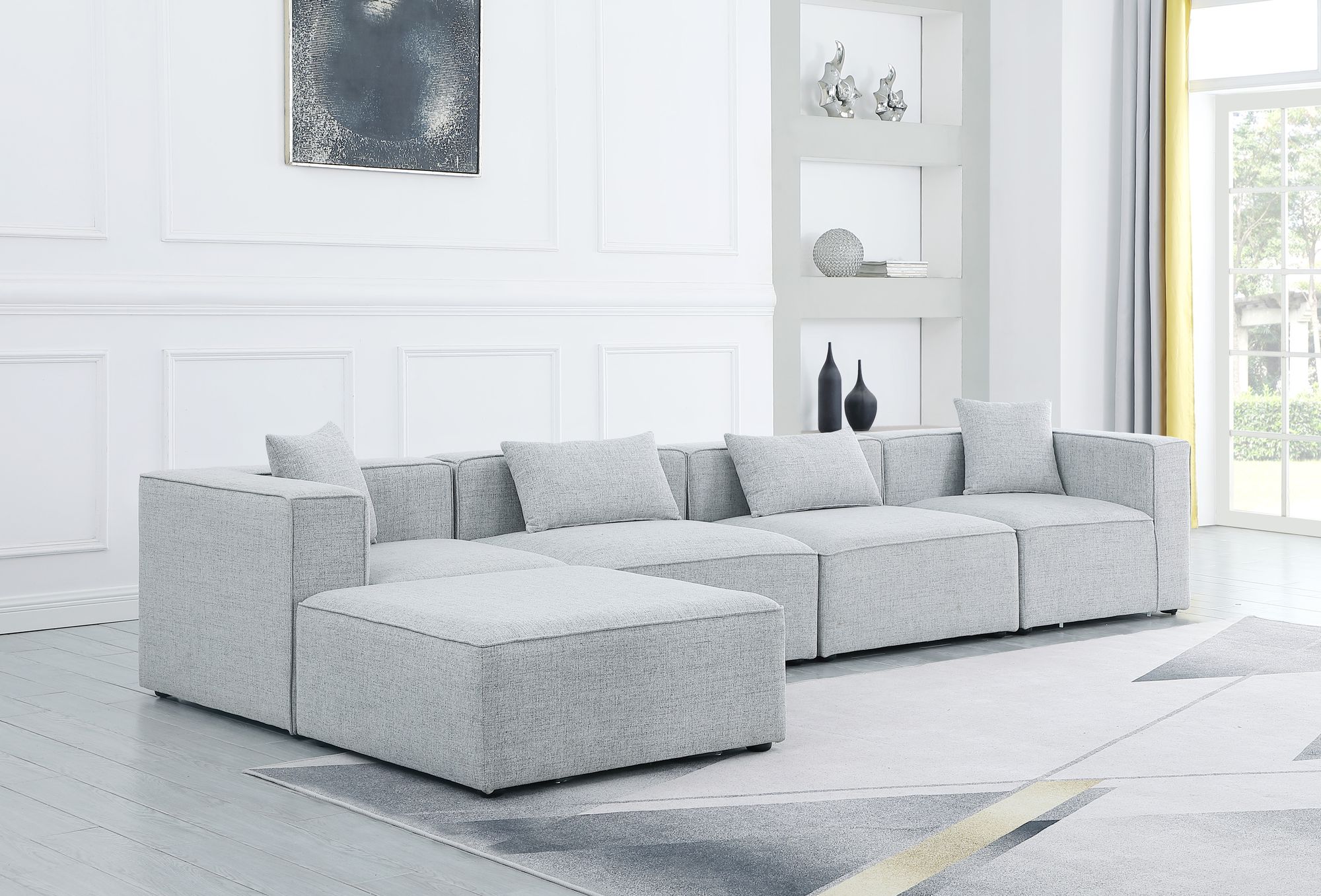 Cube 144" 5-Piece Linen Fabric Modular Sectional