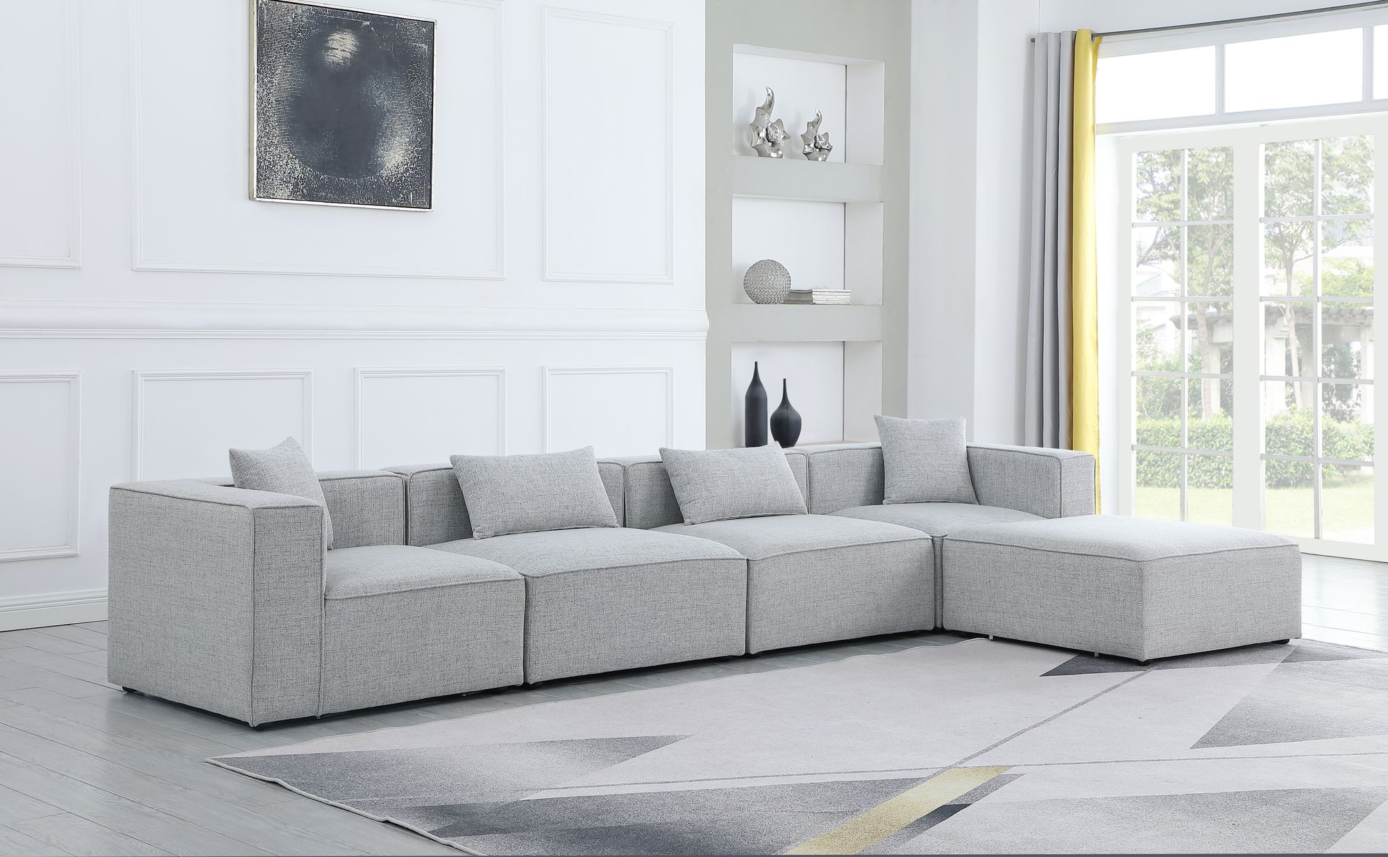 Cube 144" 5-Piece Linen Fabric Modular Sectional
