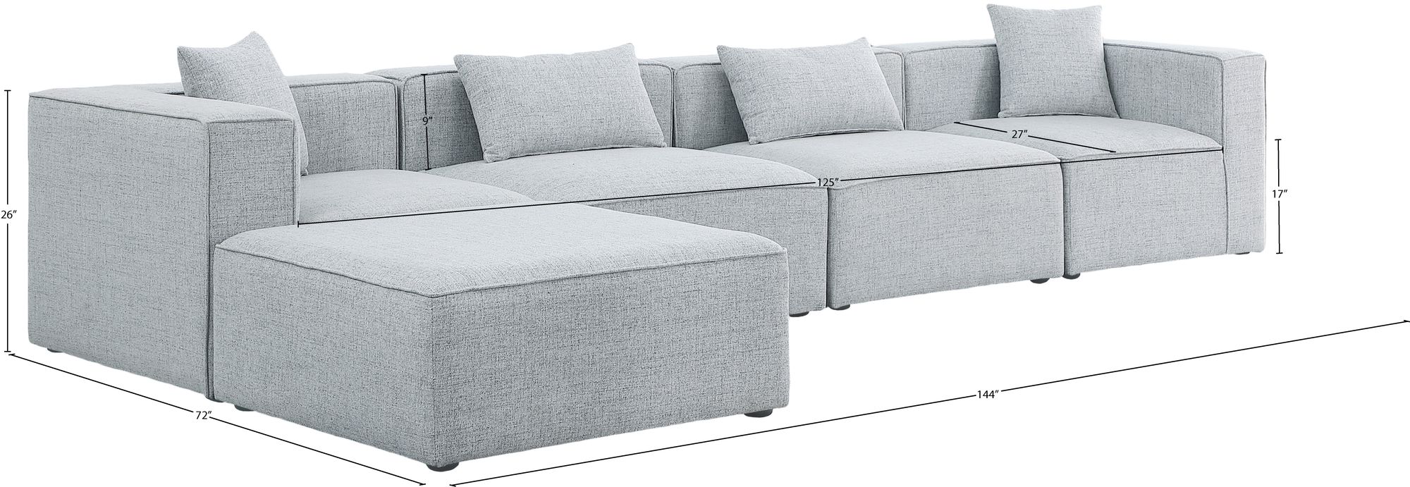 Cube 144" 5-Piece Linen Fabric Modular Sectional