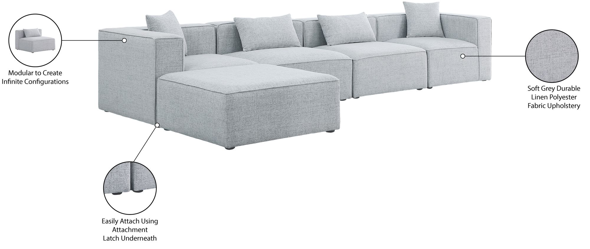 Cube 144" 5-Piece Linen Fabric Modular Sectional