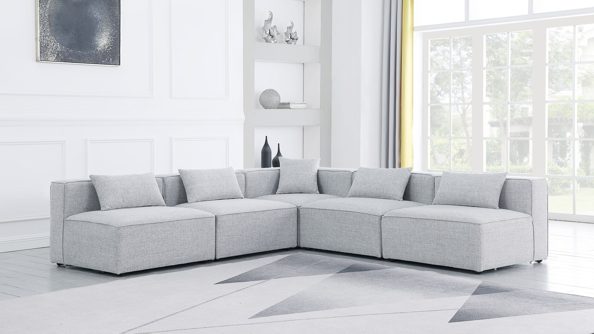 Cube 108" 5-Piece Linen Fabric Modular Armless Sectional