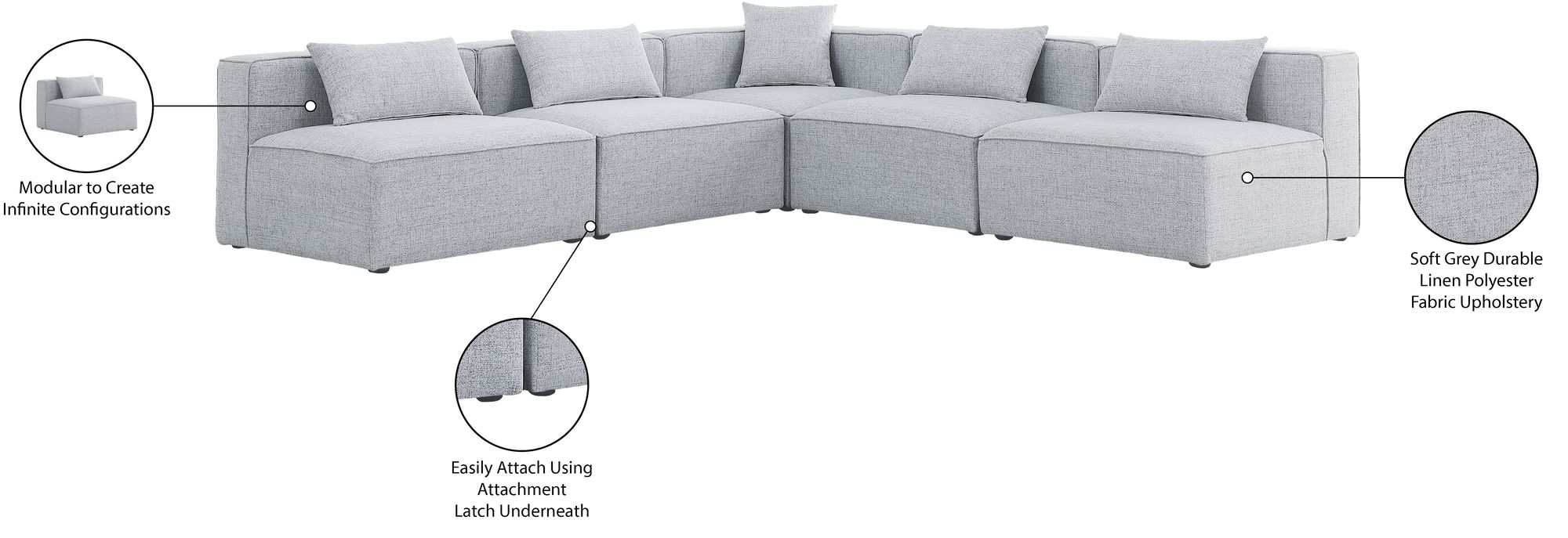 Cube 108" 5-Piece Linen Fabric Modular Armless Sectional