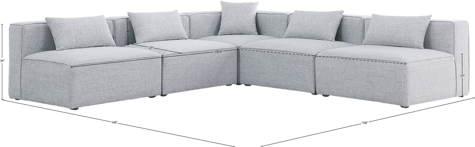 Cube 108" 5-Piece Linen Fabric Modular Armless Sectional