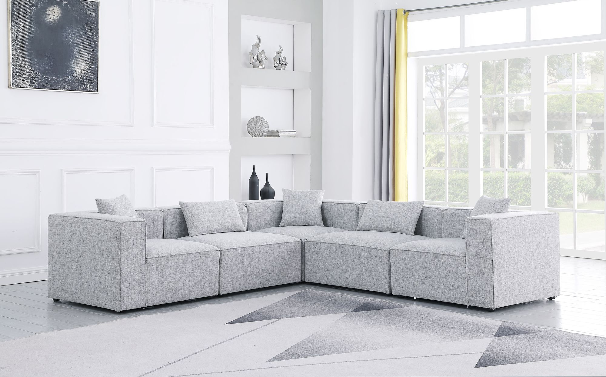 Cube 108" 5-Piece Linen Fabric Modular Sectional