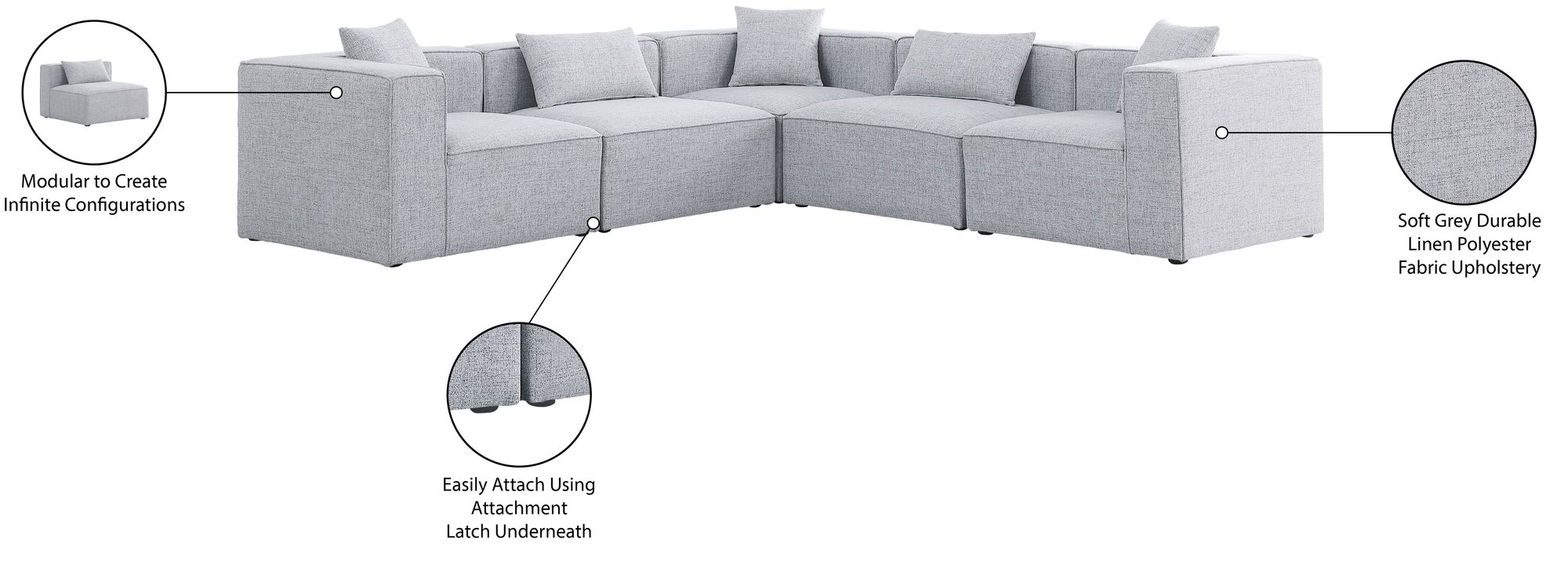 Cube 108" 5-Piece Linen Fabric Modular Sectional