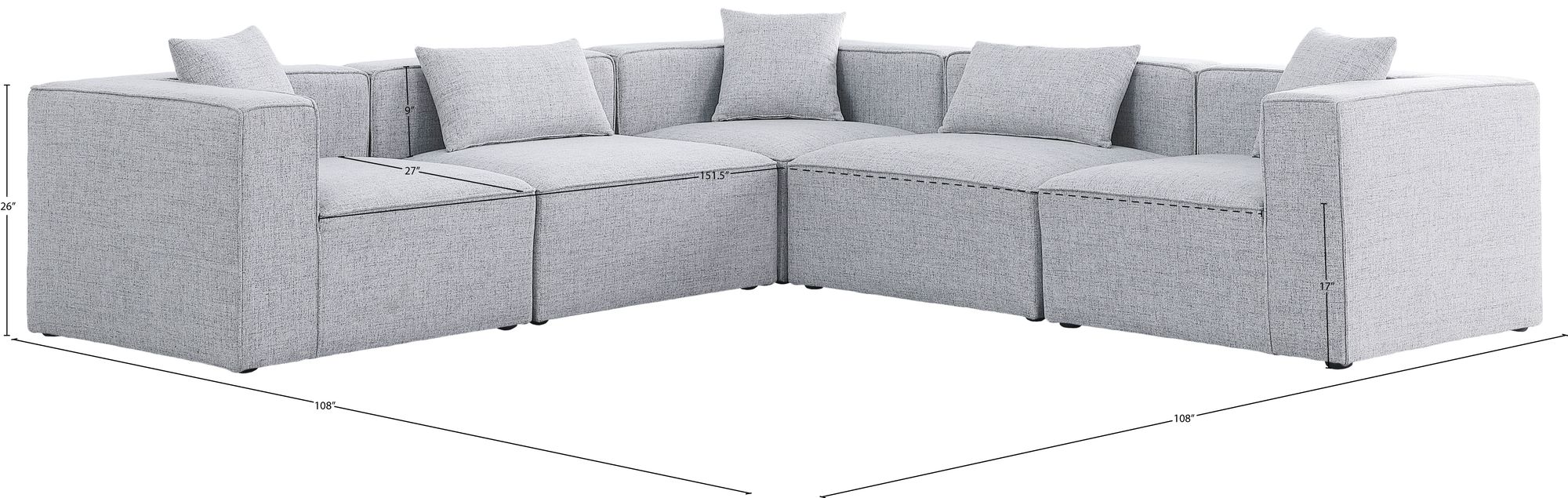 Cube 108" 5-Piece Linen Fabric Modular Sectional