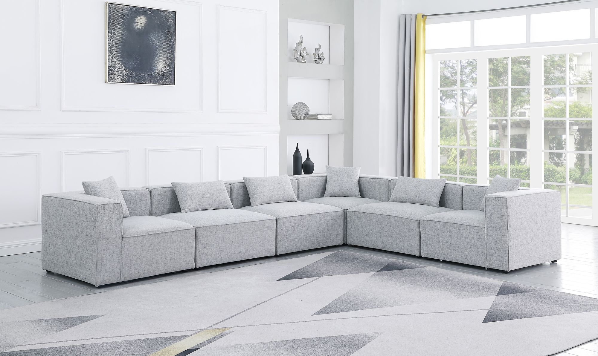 Cube 144" 6-Piece Linen Fabric Modular Sectional
