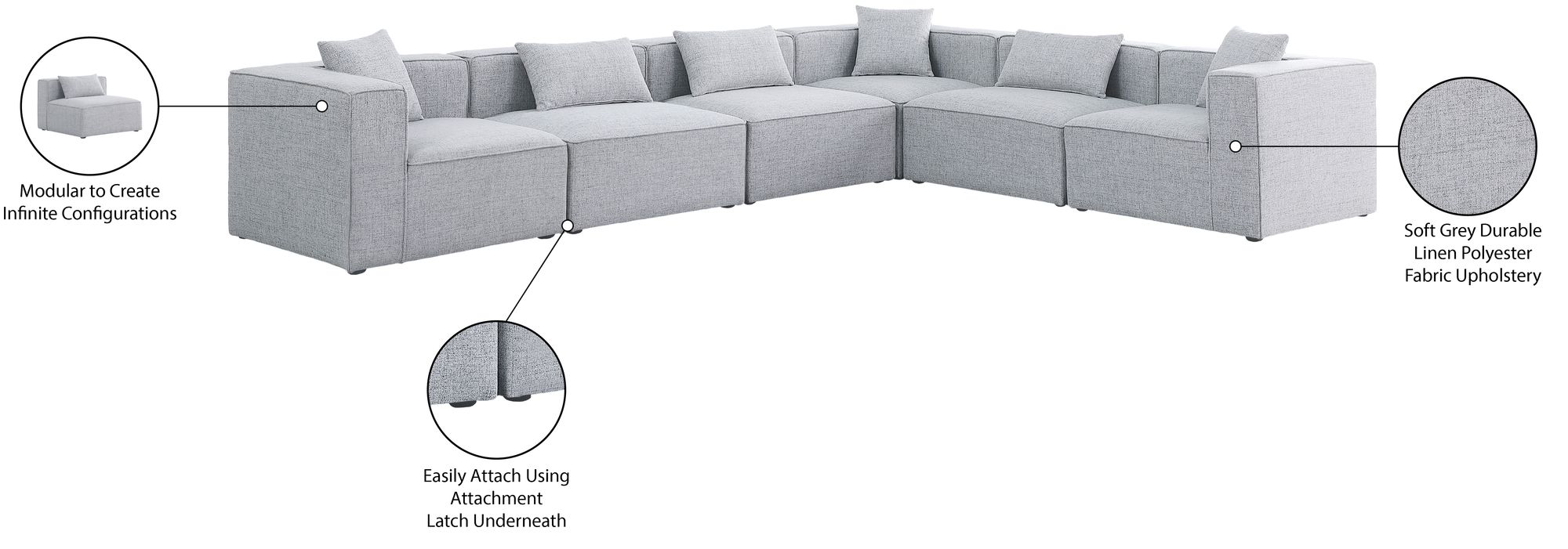 Cube 144" 6-Piece Linen Fabric Modular Sectional
