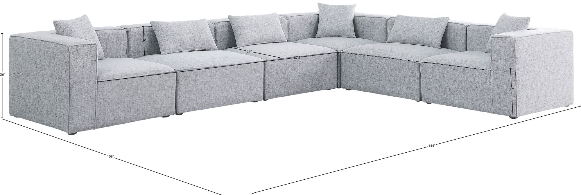 Cube 144" 6-Piece Linen Fabric Modular Sectional