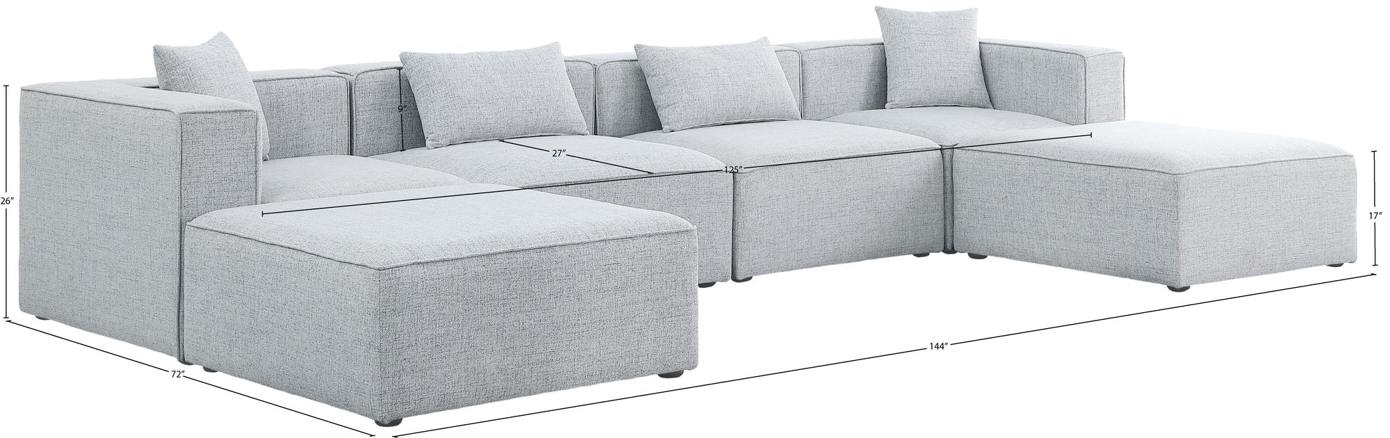 Cube 144" 6-Piece Linen Fabric Modular U-Shape Sectional