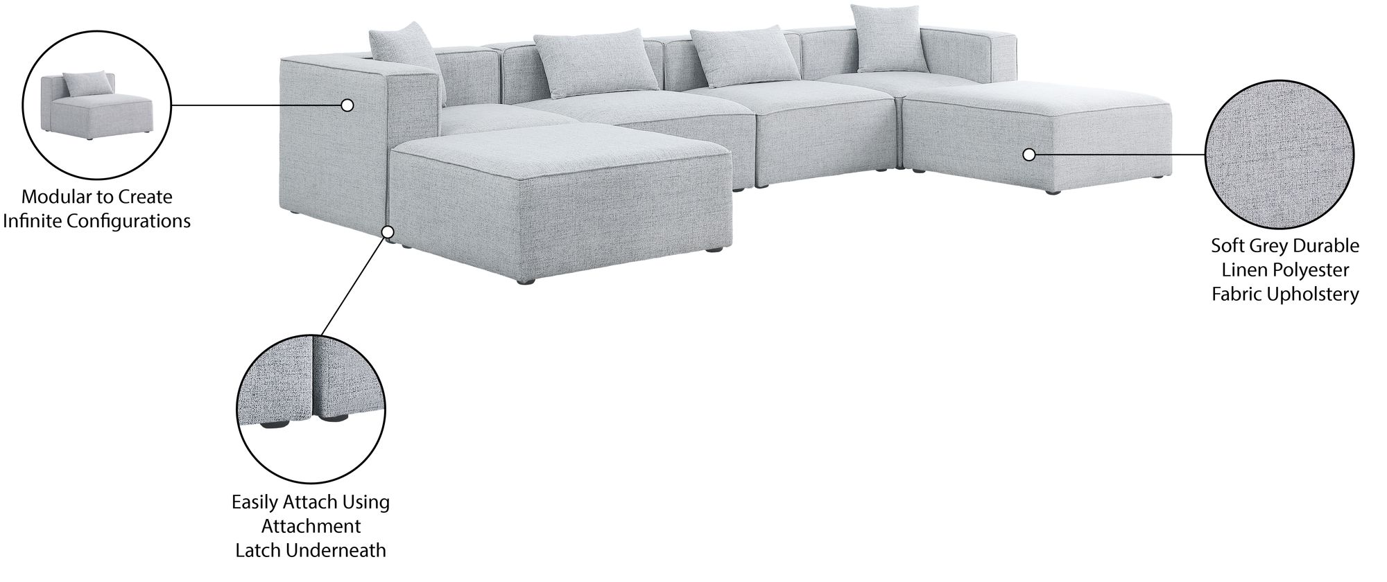 Cube 144" 6-Piece Linen Fabric Modular U-Shape Sectional