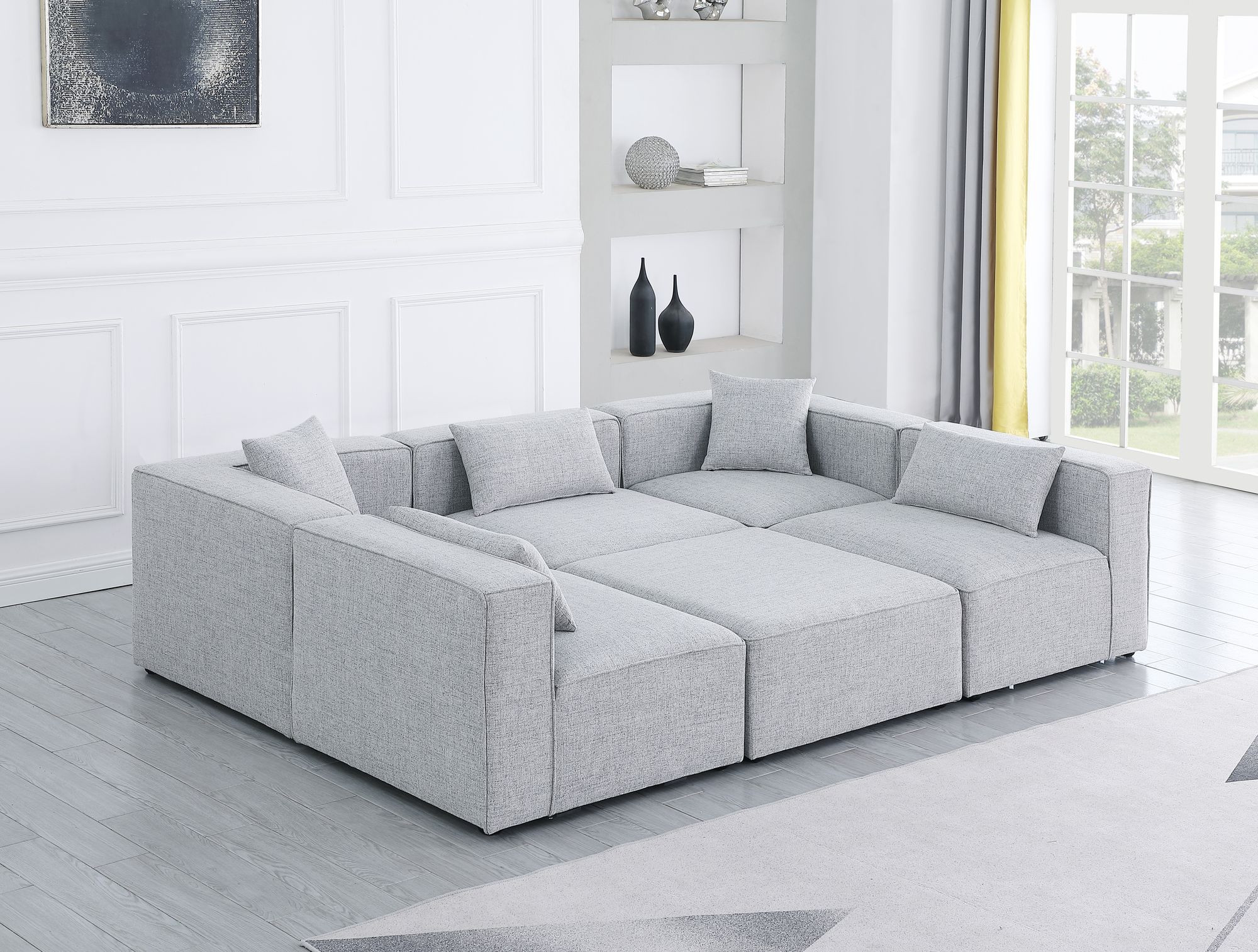 Cube 108" 6-Piece Linen Fabric Modular Sectional