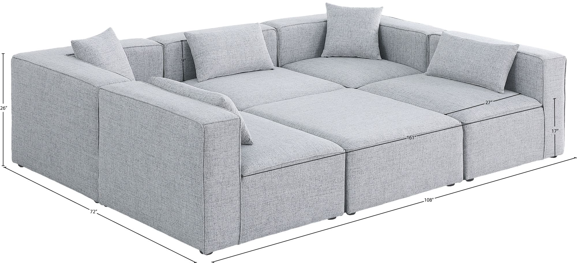 Cube 108" 6-Piece Linen Fabric Modular Sectional