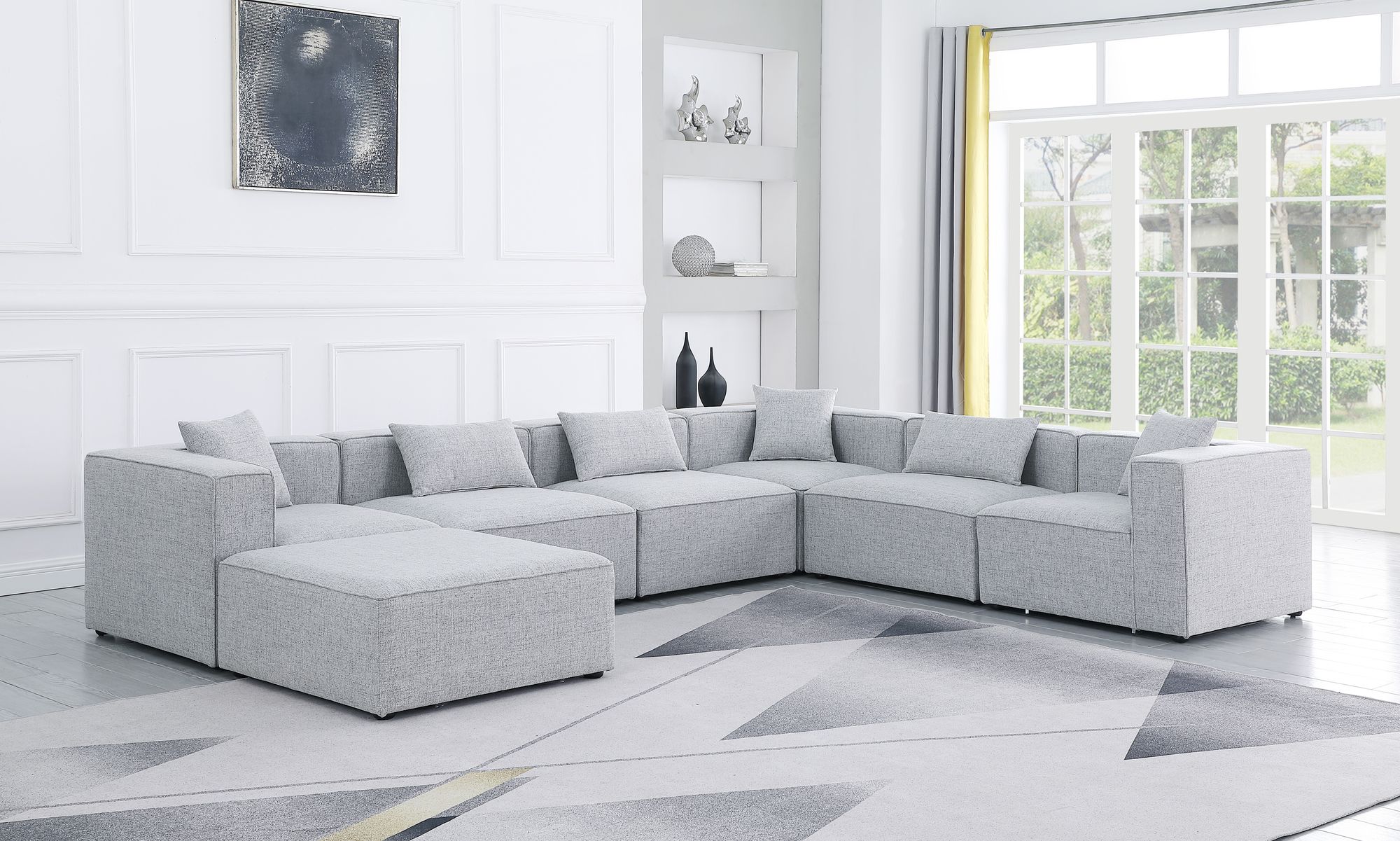 Cube 144" 7-Piece Linen Fabric Modular Sectional